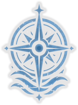 Blue compass and waves crest of the Fairwinds
