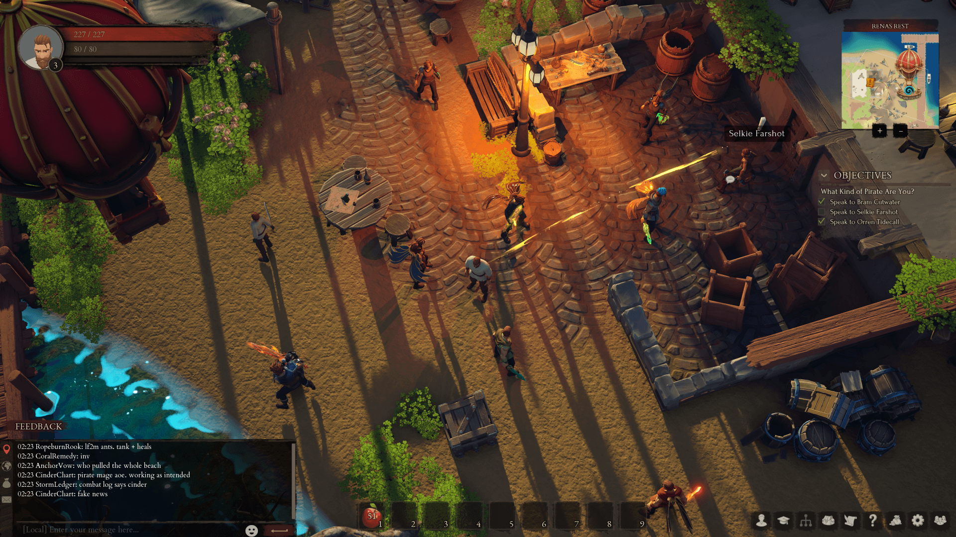 New Pirate Royalty player completing the What Kind of Pirate Are You quest among other MMORPG players at Rena's Rest